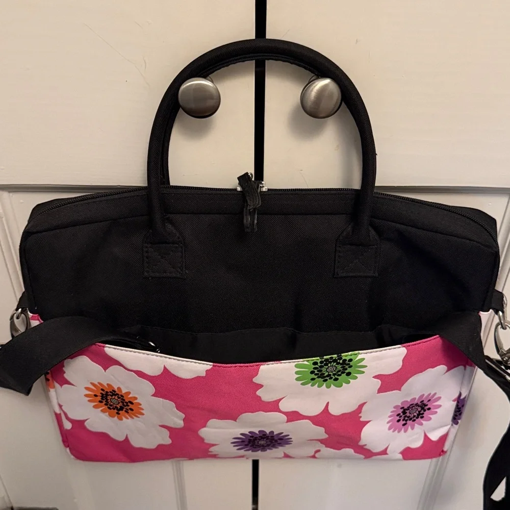 JACKIE Lap Top Case, Pink Floral, Crossbody, 54” strap, Padded Interior, Pockets